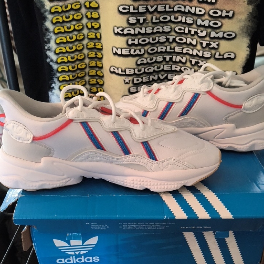 adidas Kids White Sneakers with Red and Blue Stripes